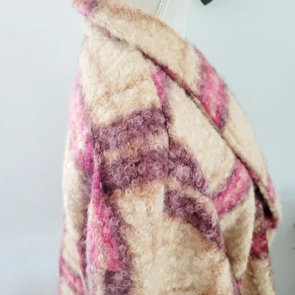 Knox Rose Plaid Faux Fur Multi Color Pink Beige Curly Unlined Jacket Coat 2X XXL - Picture 8 of 15